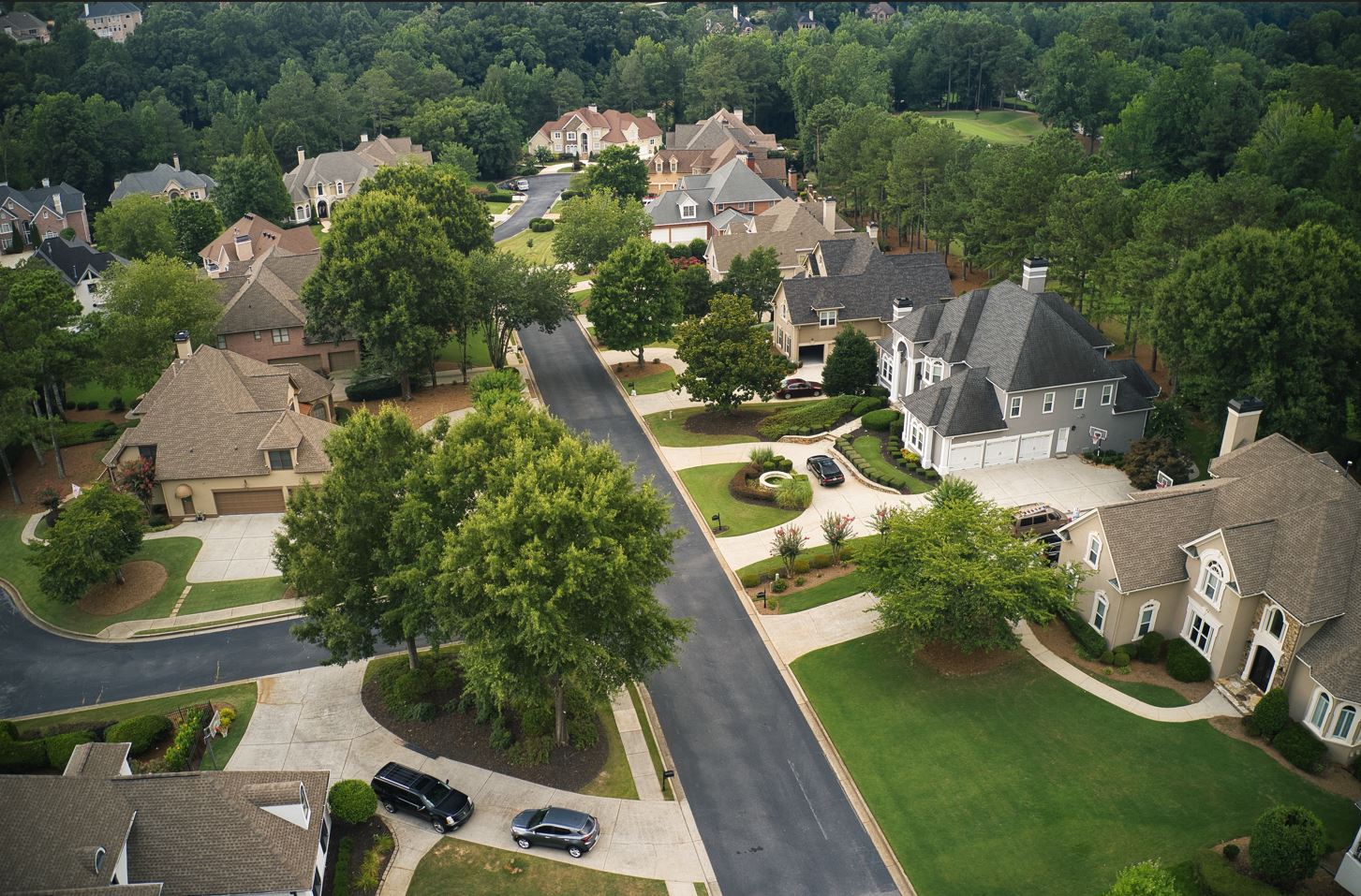 Aerial view of a Stockbridge Georgia suburban neighborhood